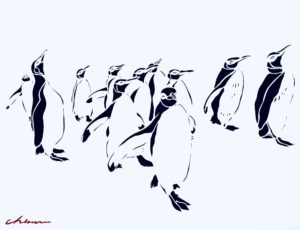 切り絵ペンギンの行進